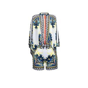 🌿 Bold Print Kimono & Shorts Set – Luxe Resort Wear